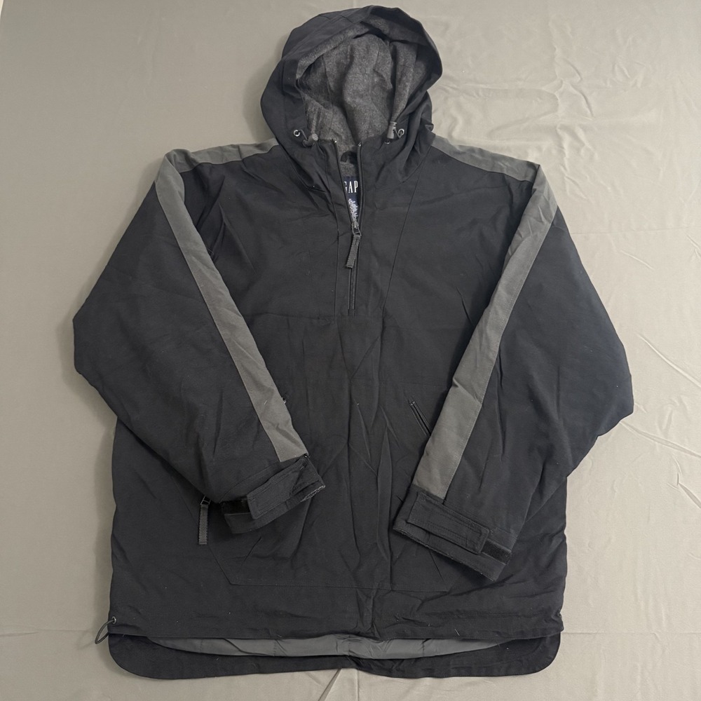 Vintage Gap‎ Jacket Mens Medium Black & Grey Hooded Relaxed Windbreaker Lined